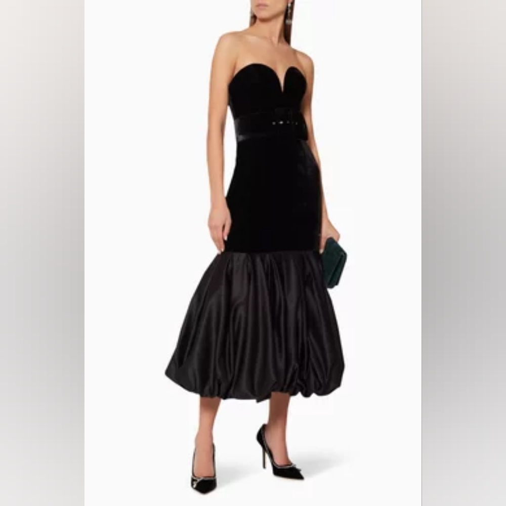 NWT RASARIO SILK VELVET CORSET MIDI DRESS WITH SATIN BALLOON FR 34 / US XS